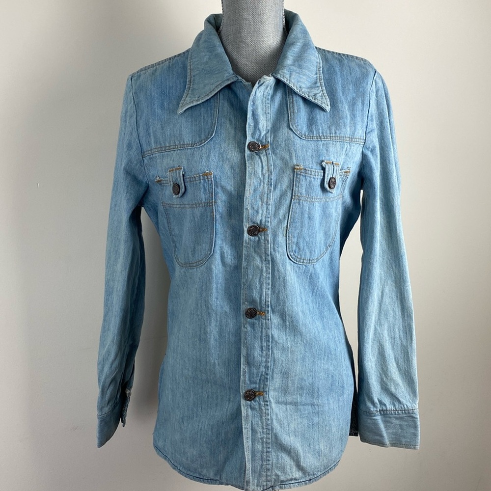 Vtg 70”s Sears Jeans Joint Denim Button Front Shirt Shacket Size Small